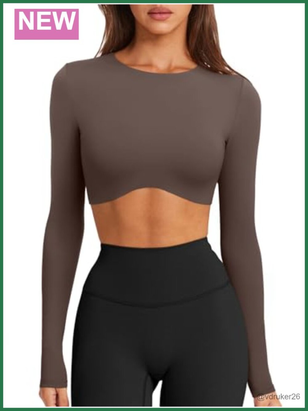Women's Double Lined Long Sleeve Crewneck Crop Workout Top Slim Fit